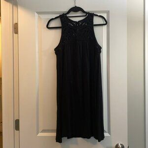 Sleeveless Black Swing Dress from Loft with Crochet Neckline